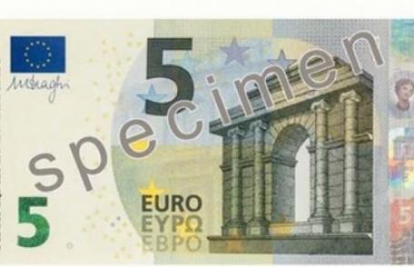 Vezi cum arată noua bancnotă de 5 euro, care va fi pusă în circulaţie din luna mai