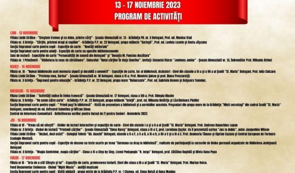 Program Zilele Bibliotecii Nov. 2023
