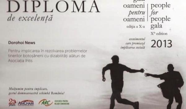 Dorohoi News a primit premiul de Excelenţă la „Gala Oameni pentru Oameni”, ediția a X-a, 2013 - FOTO